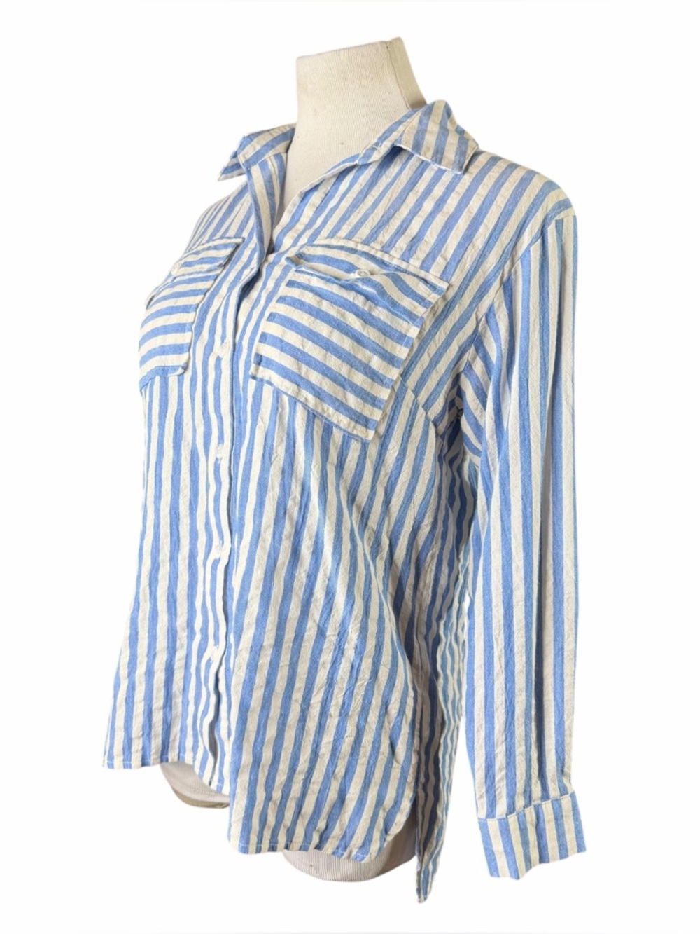 Boutique RSWO Blue & White Stripe Long Sleeve Button Down - Size Small - Picture 3 of 16